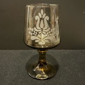 Vintage Pfaltzgraff Village Brown Etched Goblet Glass